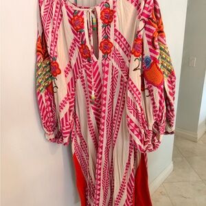 Farm Rio Pink and Red Embroidered Dress